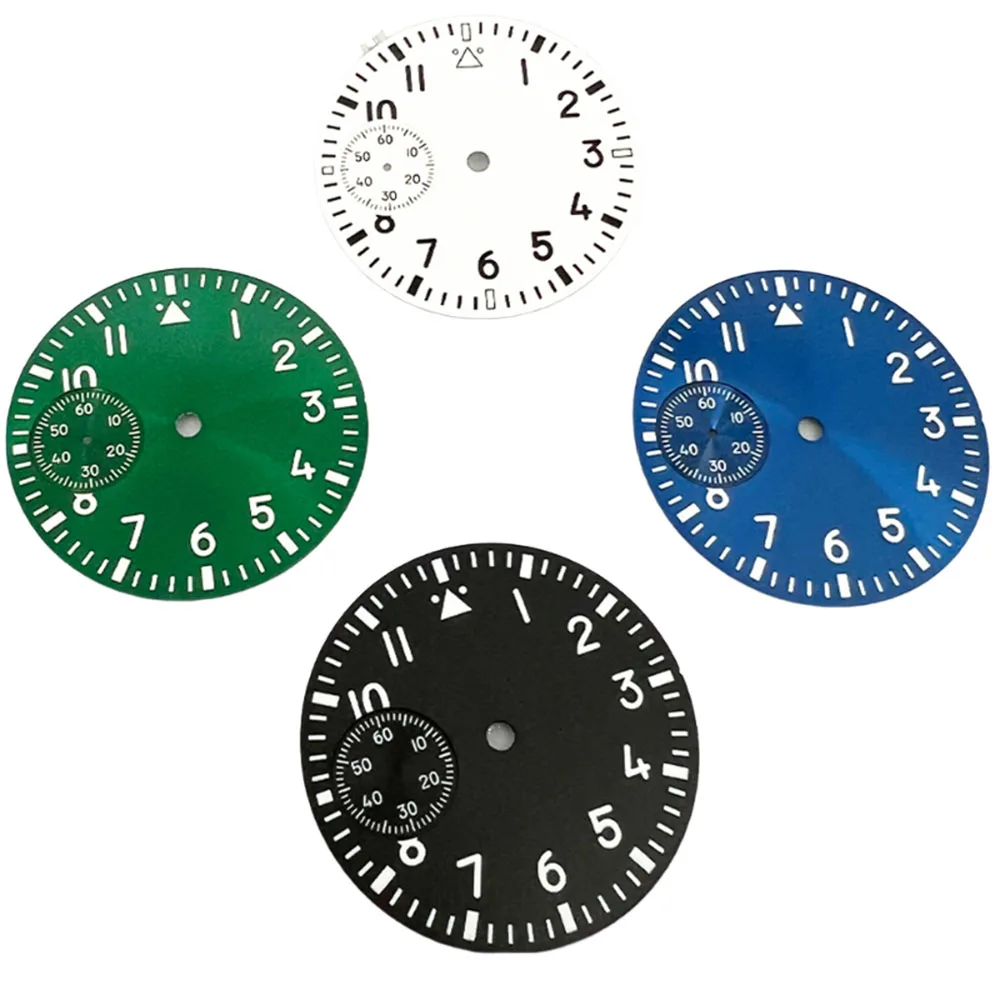 37mm Watch Dial Black Blue Green White Watch Dial Green luminous fit ETA 6497 Seagull ST3600 movement