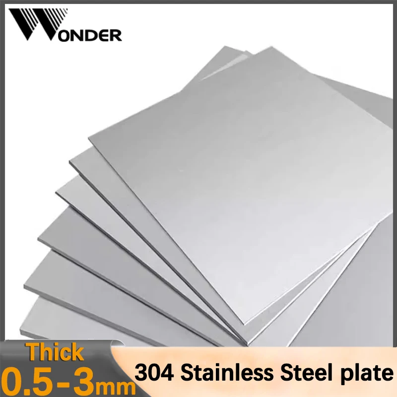 304 Edelstahlplatte, Dicke 0,5 mm, 0,8 mm, 1 mm, 1,5 mm, 2 mm, 3 mm, Stahlblech, quadratische Platte, Größenanpassung