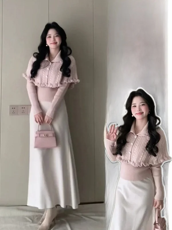 

Женское пальто больших размеров Ele Little Fraance с эффектом двухслойности, имитация двух частей, трикотажное, весна-осень, универсальный топ, омолаживающий образ