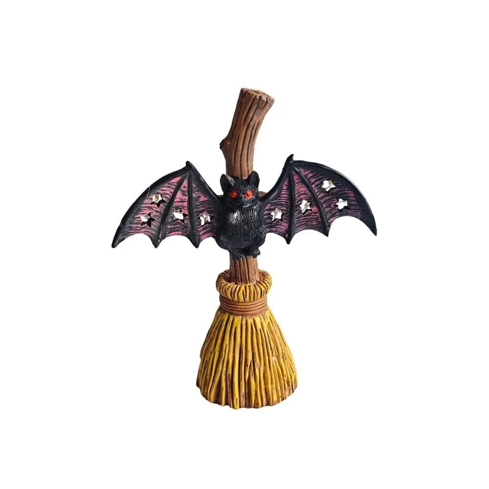 Resin Made Bat Broom Light Button Cells Battery Power Warm Glow Spooky Desk Lamp Lightweight Fine Texture Halloween Nightlight
