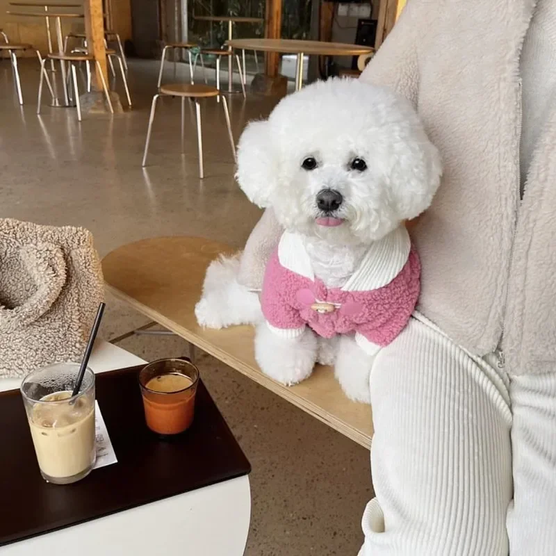 Winter Thickened Pet Dog Clothes Teddy Jackets Warm Hoodie Bichon Vests Open Button Shirt Small Dog Casual Cotton Puppy Coat