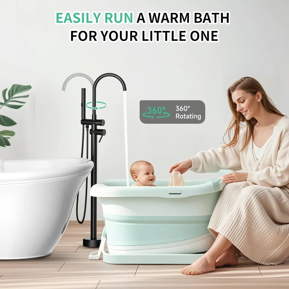 Freestanding Bathtub Faucet Set with High Flow Matte Black Floor Mount Tub Filler and 3-Function Handheld Shower Head