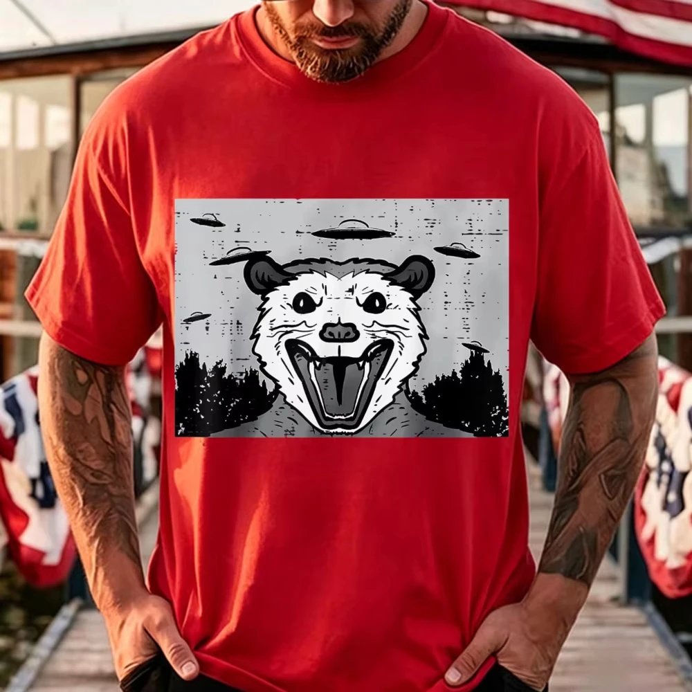Opossum Selfie UFO Alien Funny Possum Animal Men Women T-Shirt Streetwear Vintage Funny Outdoors High Quality Cotton Short-sleev