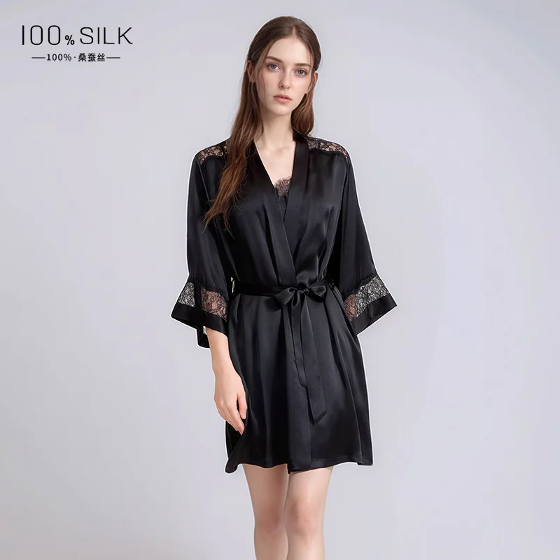 

100% шелковое пижамное платье, комплект халатов из 2 предметов, кимоно, халат, сексуальное женское белье, кружевной халат, женское платье, ночная рубашка, комплекты халатов PJS