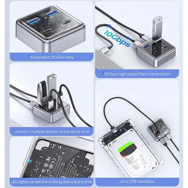 super-sale multi-4-ports-usb-32-hub-splitter-10gbps-high-speed-extension-adapter-type-c-docking-station-socket-pc-accessories