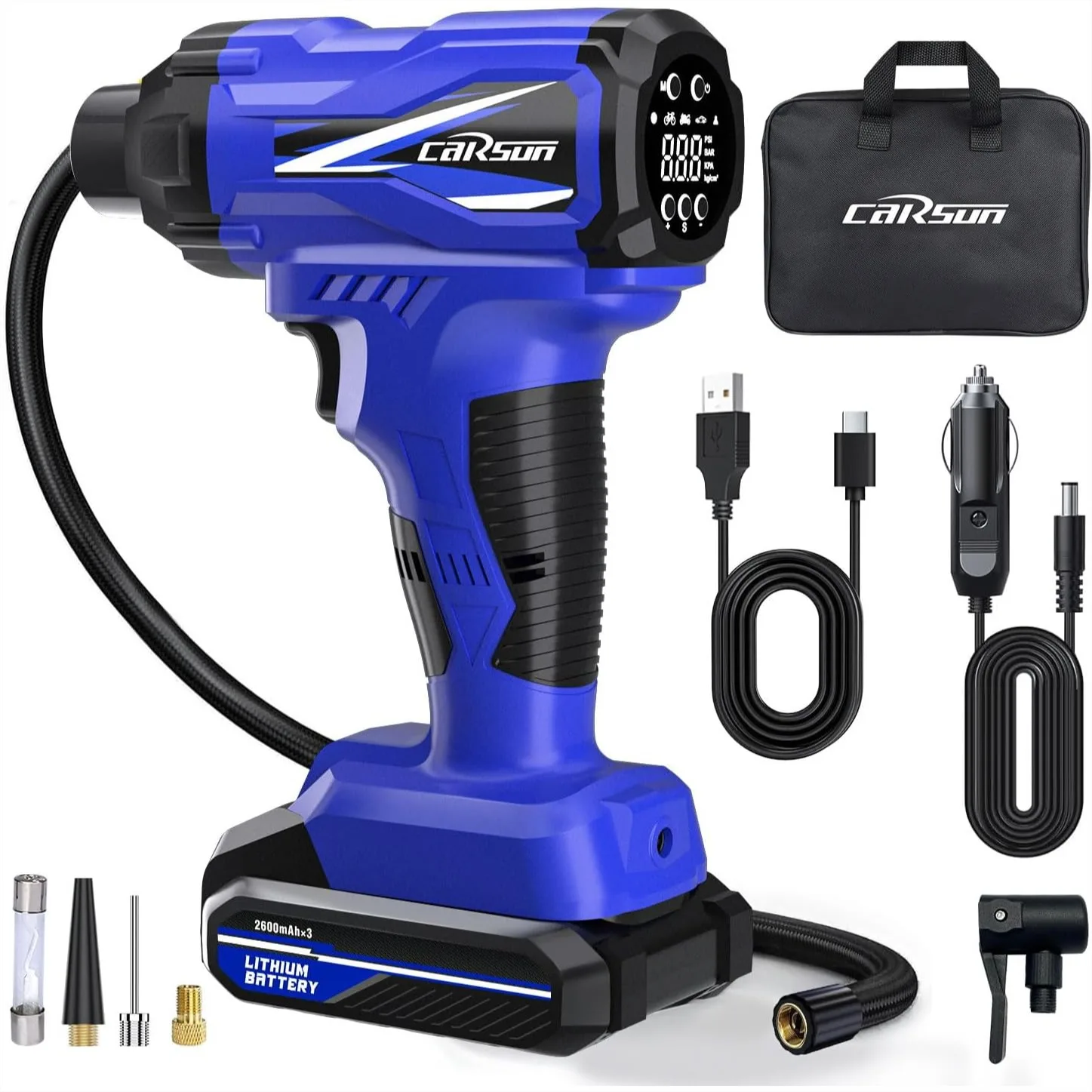 

Tire Inflator Portable Air Compressor, 150PSI Cordless Tire Pump with Dual Power, Digital Pressure Gauge for Car Tires,