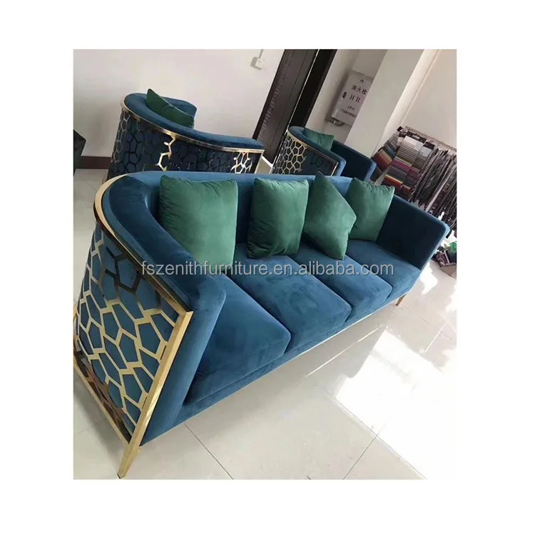 Zhongyi Light Luxury Fabric Sofa Set Furniture Velvet 1- 3 Seat Honeycomb Stainless Steel Living Room Sofas For Home Hotel