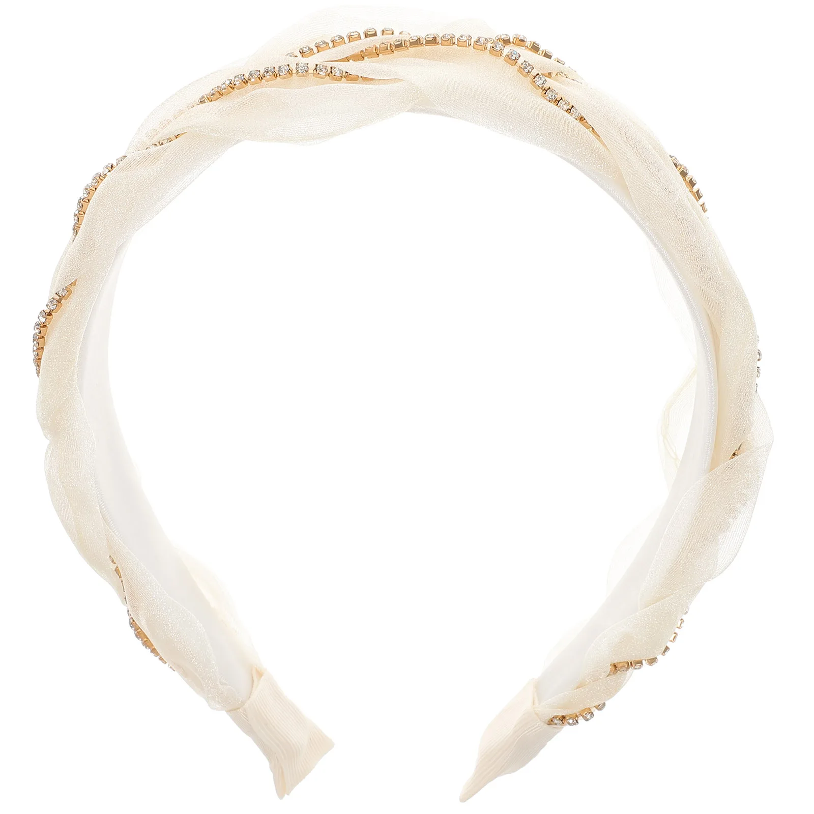 

Organza Headband Rhinestones Fashion White Hair Accessories Padded Jeweled Sparkle Chiffon Women Girls