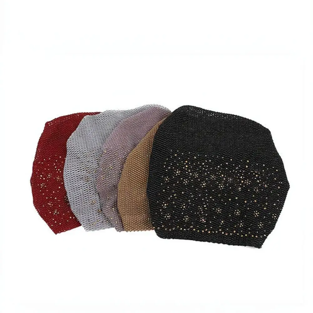 Fashionable Rhinestone Turban Hat Elastic Soft Headwear Comfortable Stylish Beanie Cap For Ladies Daily Hair Protection
