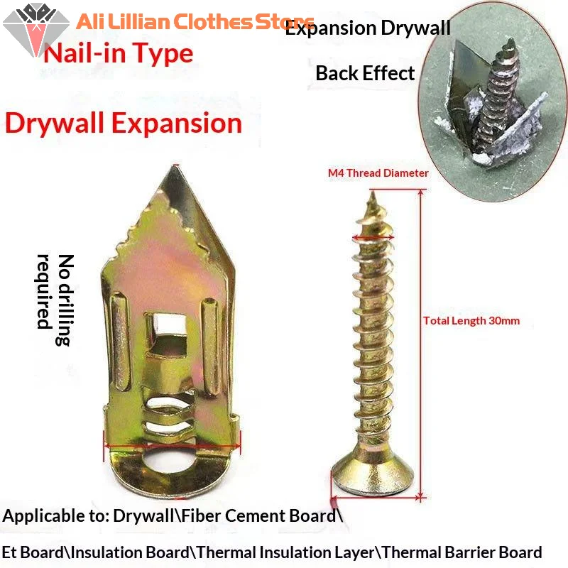 50Pcs Self Tapping Drywall Anchors Hollow Wall Plugs Expansion Screws For Hanging Fixtures Home DIY Repair Fixing Tools