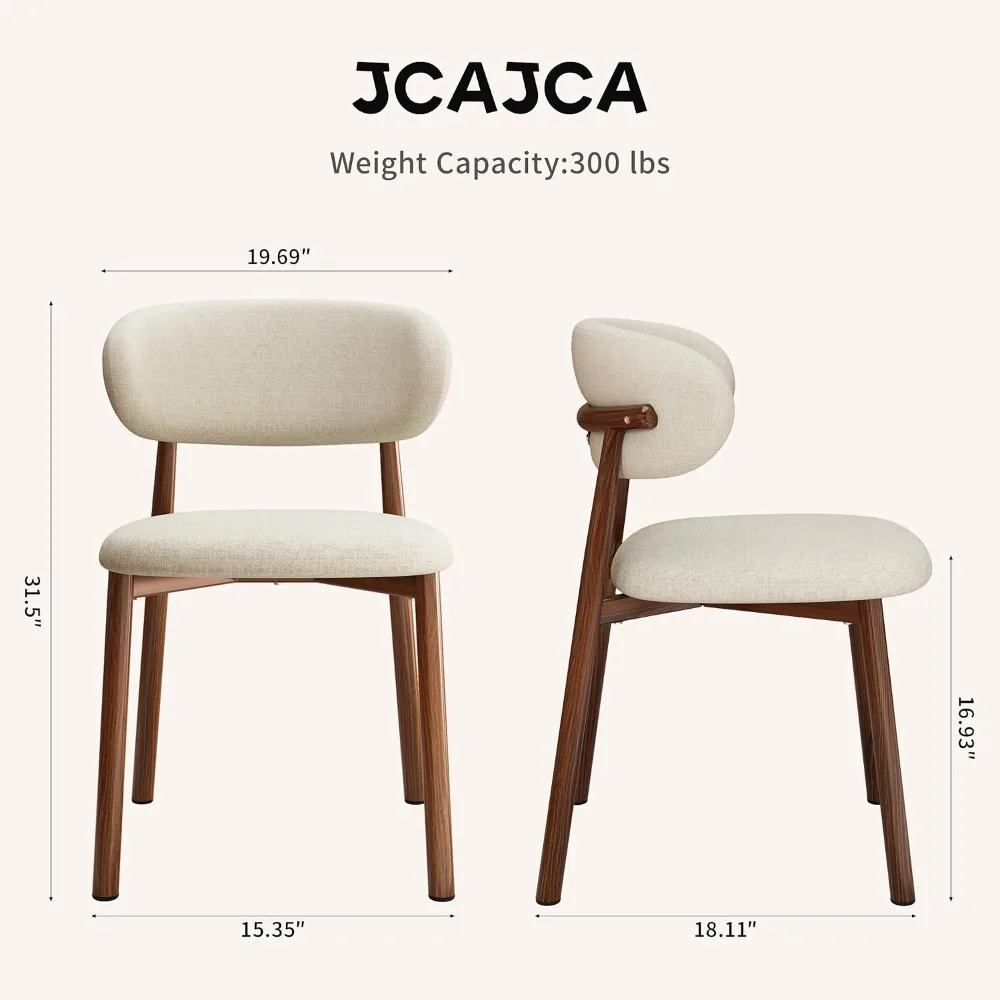 Set of 4 Modern Linen Farmhouse Dining Chairs with Metal Legs, Beige/Walnut
