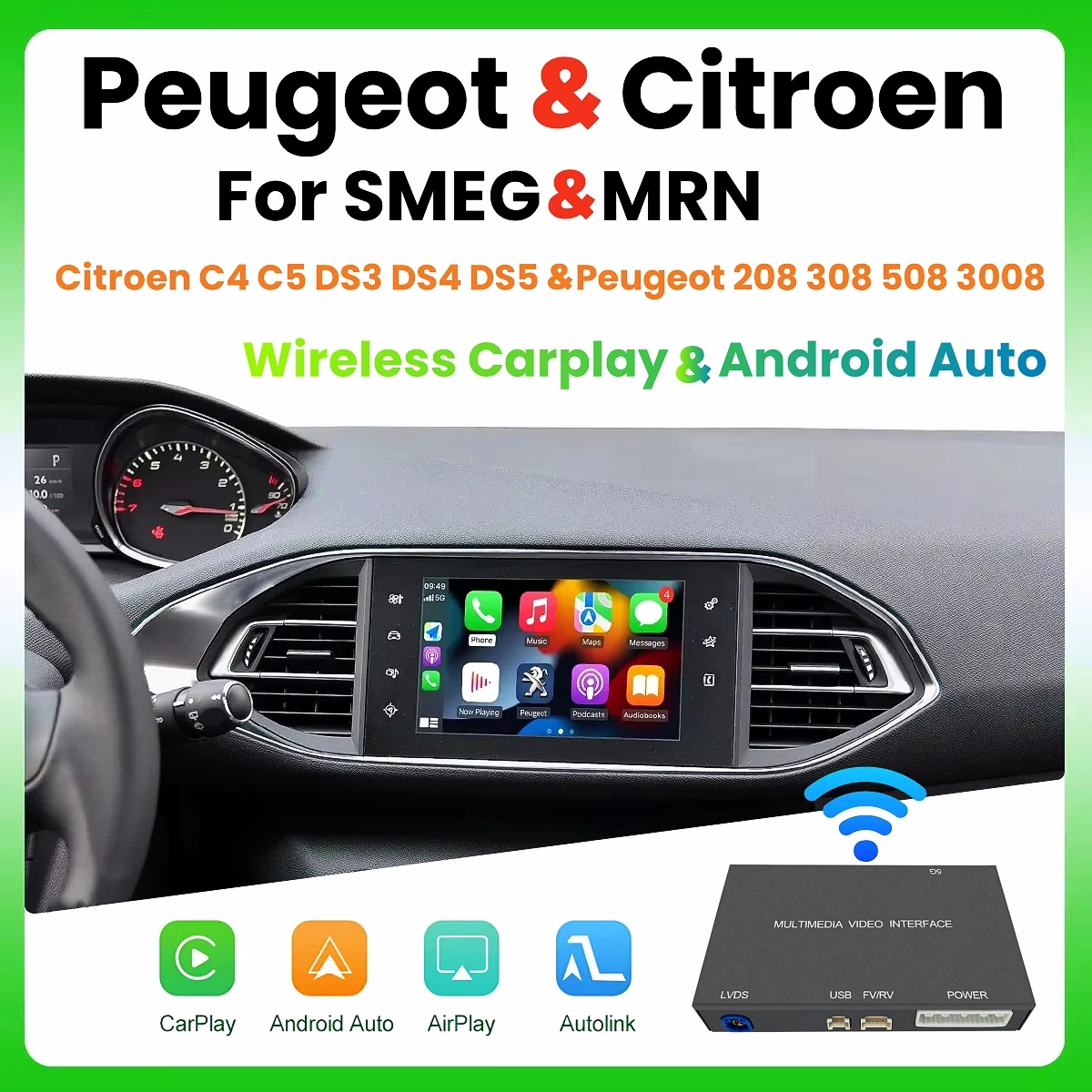 For Apple Carplay Wireless Android Auto For Peugeot 308 208 508 2008 Expert Partner Citroen C3 C4 C4L C5 DS4 DS5 Picasso