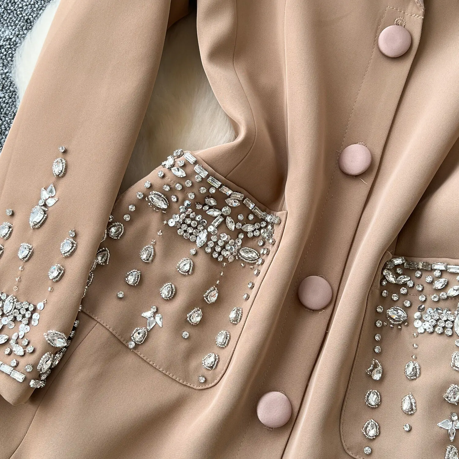 Autumn Winter Chain Tassels Beaded Trench Blazer Dress Women Suit Coat Long Sleeve Solid Office Lady Work Dresses Windbreaks