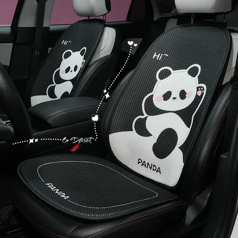 

2024 Cartoon Panda Car Seat Cushion Full Set Fashion Breathable Ice Silk Car Seat Cushion Cover Anti Slip Interior Accessories