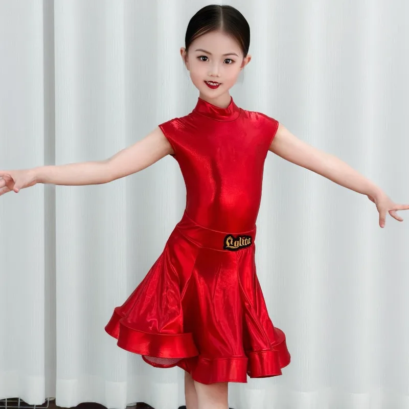 Latin Dance Costume 2026 Premium Shiny Sleeveless High Neck Split Set Professional Outfit For Competition Practice Dance Wear