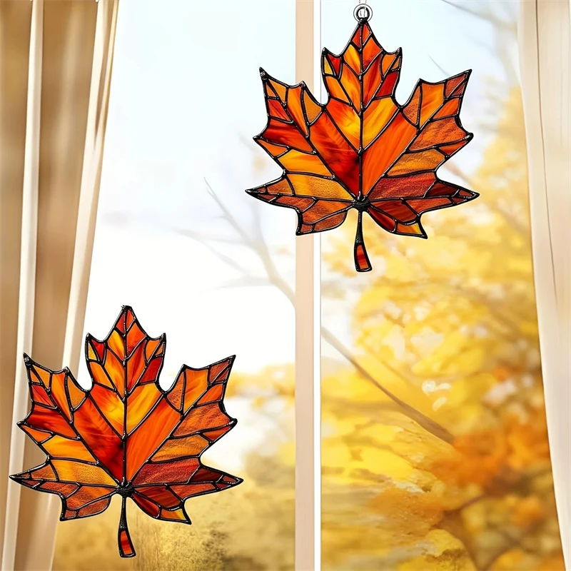 مابل ليف Suncatcher الزجاج الملون نافذة ديكور معلق تألق الخريف زخرفة لعيد الشكر عيد الميلاد مهرجان المنزل هدية #2
