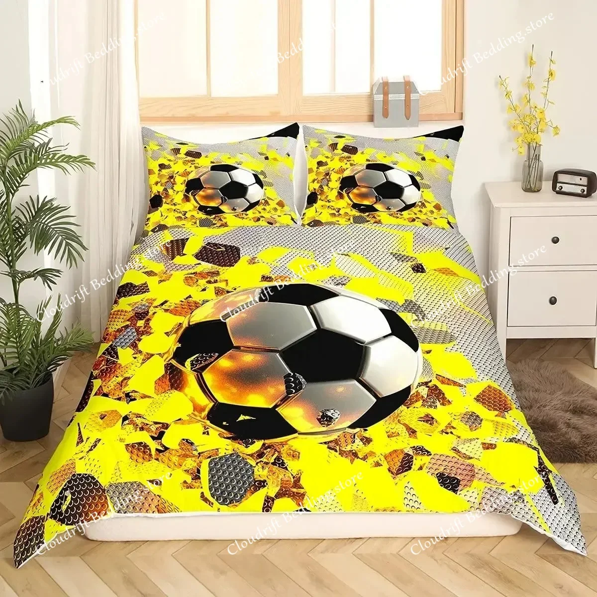 

3D Print Soccer Duvet Cover Set King Queen Full Size Football Polyester Comforter Cover for Kids Teens Polyester Bedding Set