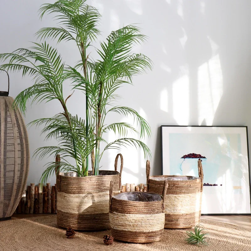 

Special Living Room Large Pots for Plants Natural Rattan Woven Flower Pot Waterproof Lining Bonsai Pot Multi-scene Suitable