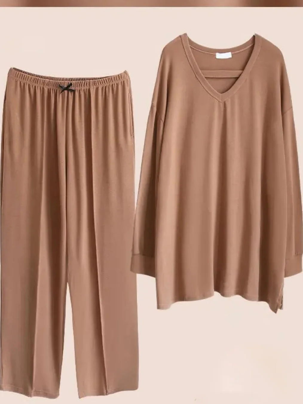 plus Size Women's Sleepwear Set Casual Long Sleeve V-Neck Loose Fit Home Clothes Outerwear Comfortable Pure Color Outfit