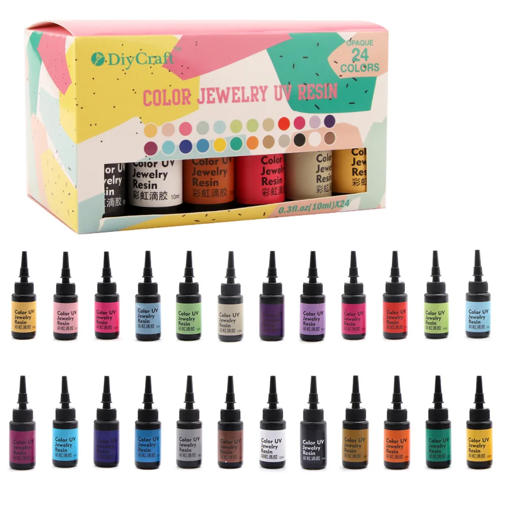 24Bottles/box Colorful Hard UV Resin Glue Clear Fast Curing UV Hard Glue For Jewelry Making Earring Charm DIY