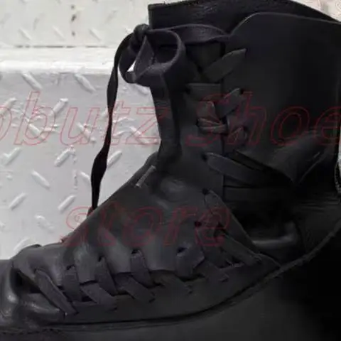 Wedge Heel Lace Up Ankle Boot Strap Round Toe Vintage Leather Avant Garde Grunge Gothic Streetwear Shoes Solid Color Fashion New
