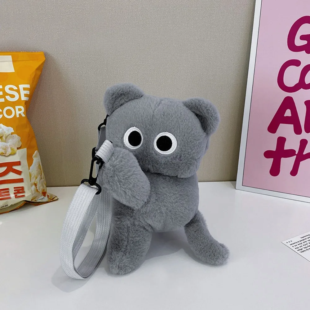 3D Children's Handbag Cartoon Design Short Plush Black Cat Backpack Large Capacity Korean Style Orange Cat Shoulder Bag