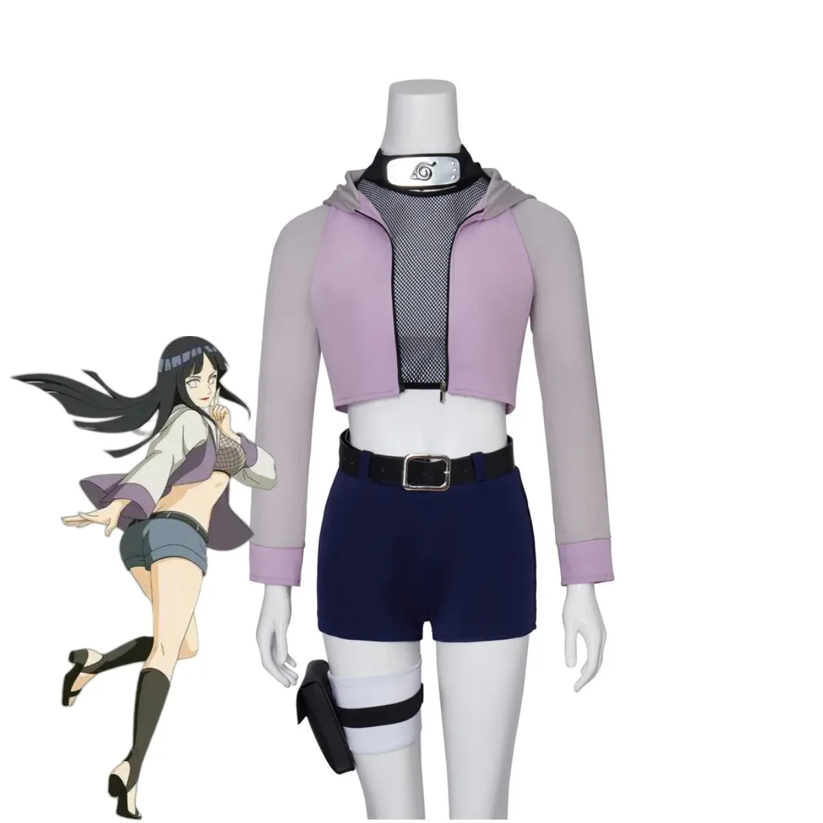 Anime Hyuga Hinata Cosplay Costume Hyuuga Ichizoku Purple Hooded Hoodies Coat Shorts Wig Sexy Carnival Halloween Party Suit