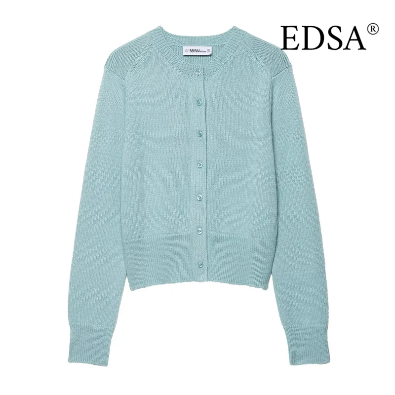 

EDSA женский однотонный вязаный кардиган однобортный с круглым вырезом и длинными рукавами весенне-осенний свитер женские топы