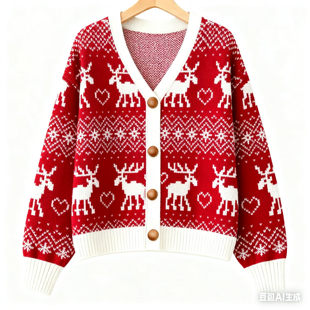 Vintage Weihnachten Gedruckt Strickjacke Frauen Herbst und Winter Taste Nette Bluse Pullover Casual Vielseitige Weibliche Übergroßen Outwear