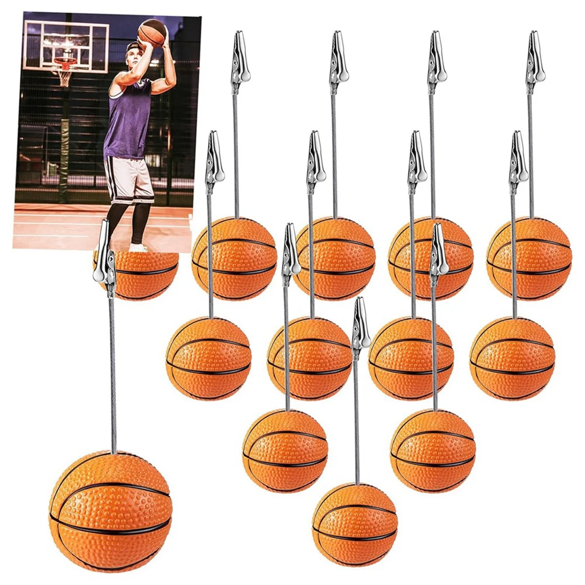 12 Pcs Resin Sports Ball Base Memo Clips with Alligator Wire Table Number Card Place Holders (Basketball)