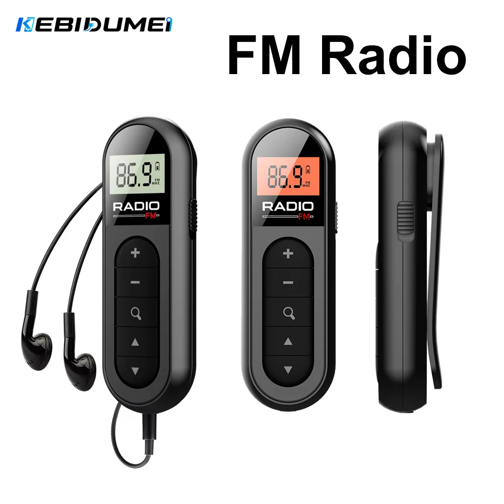 KEBIDUMEI Mini Portable FM Radio Rechargeable Mini FM Audio Player with Clip Suitable for Meetings Tours Running with Earphones