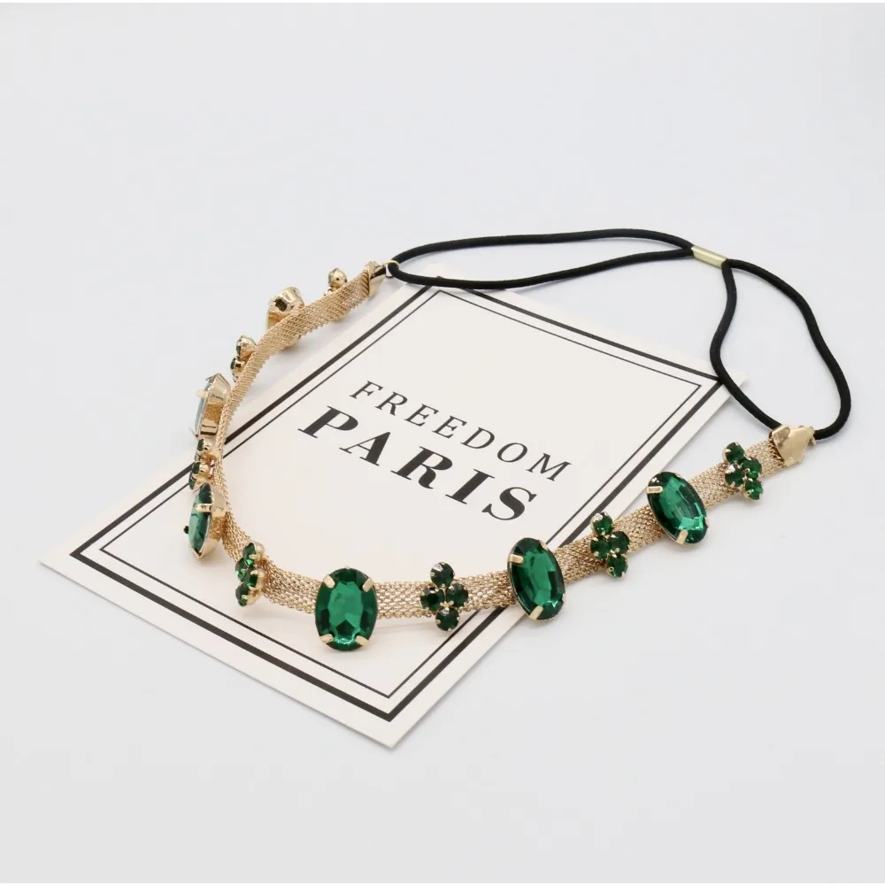 2025 New Green Crystal Wedding Headband Rhinestone Vintage Bridal Headpiece Women Hair Accessories Pageant Punk Luxury Jewelry