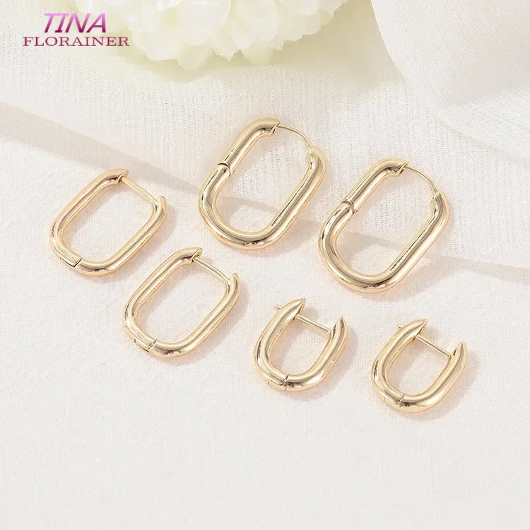 New14K Real Gold Plated Brass Rectangle Shape Earrings Clips High Quality Diy Jewelry Findings Accessories