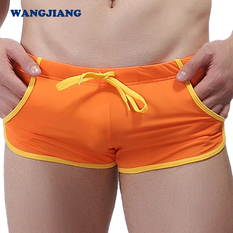 Men\'s Swimming Trunks for Youth Elastic Low Waisted Swimsuit Student Slim Fitting Lace Up Pockets Boxer Shortrs Elastic Swimwear