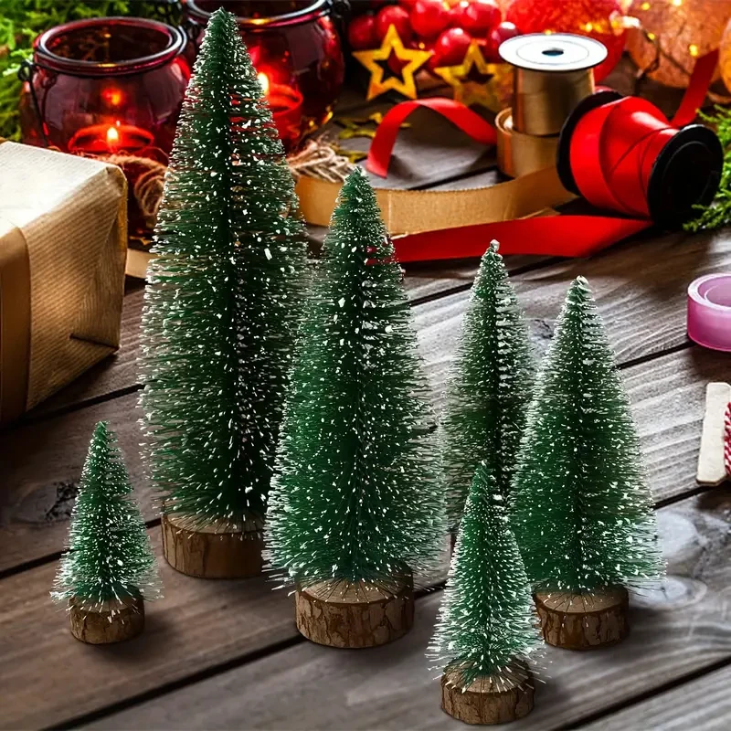 4pcs/Set Mini Pine Christmas Tree Artificial Tabletop Decorations Festival Plastic Miniature Trees New Year Decorations For Xmas