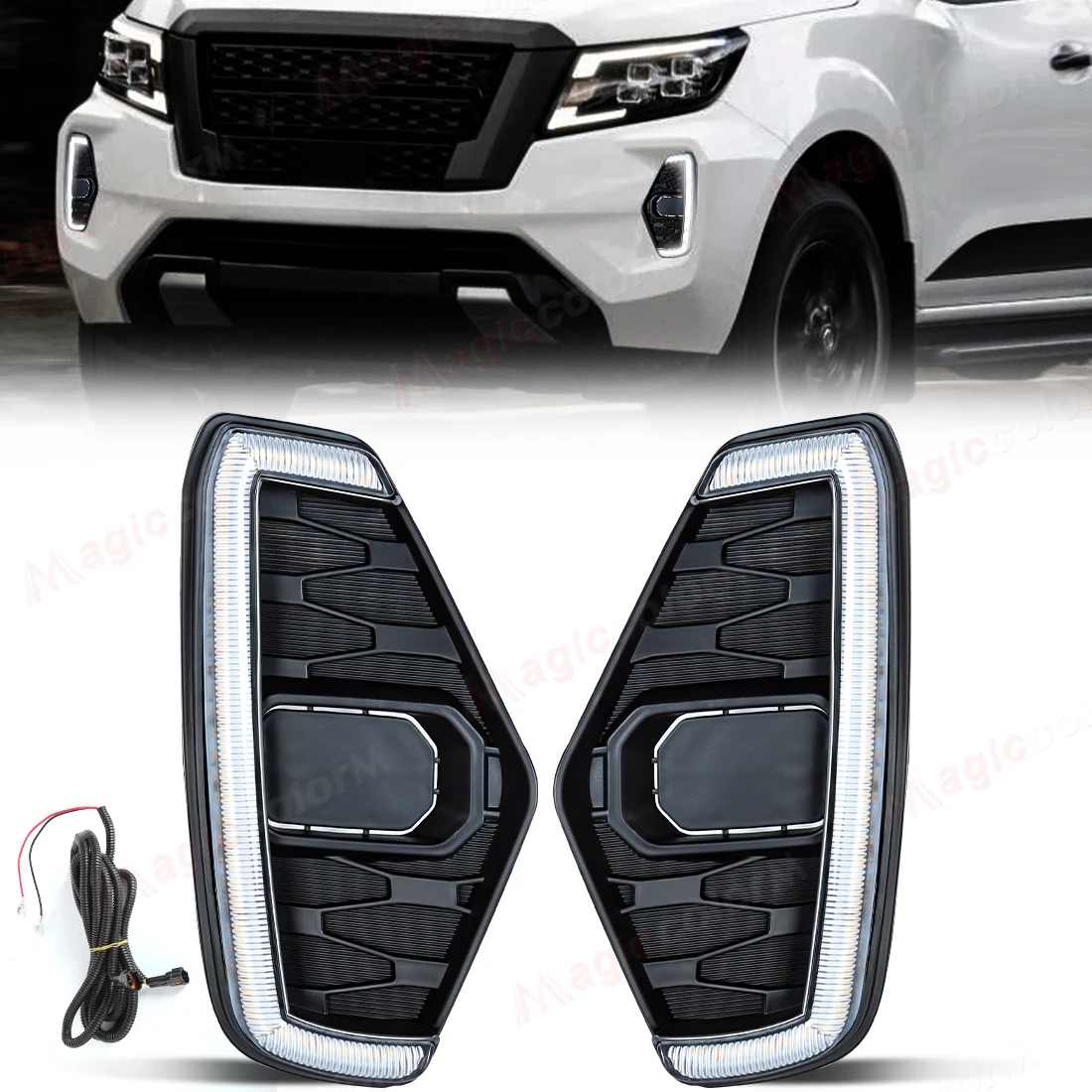 

For Nissan Navara NP300 Frontier 2020 2021 2022 Car Daytime Running Lights LED DRL Turn Signal Lamps White Yellow Daylights 12V