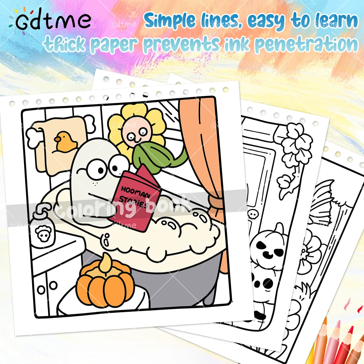 SPOOKY CUTIE كتاب تلوين لطيف ومريح للكبار دوامة ملزمة تخفيف التوتر دهان داي رسم كتاب ألعاب تعليمية للأطفال