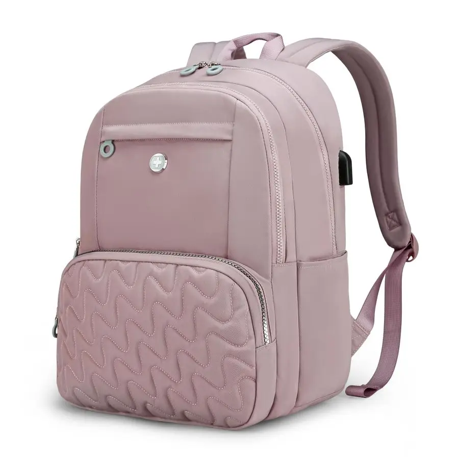 

Design Backpack for Women, Pink Simple Laptop College Modern Backpacks for School with USB Charging Port for Womens Girls SD1711