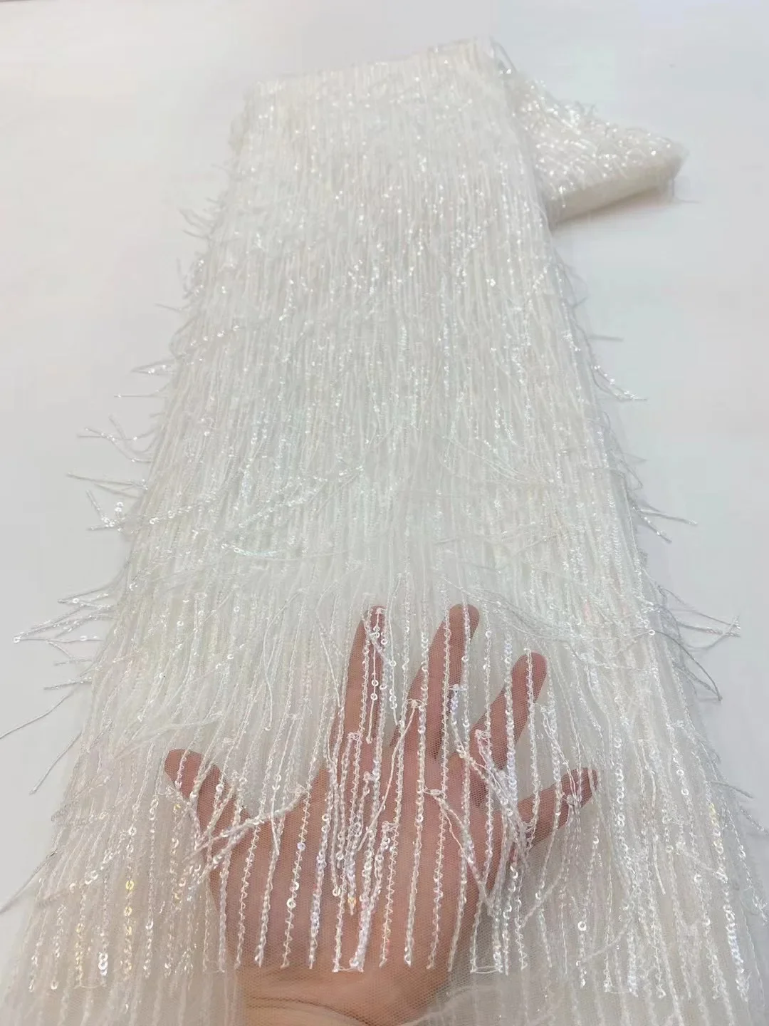 Latest 3D Tassel Sequined Lace African Lace Fabric 2024 High Quality Net Nigerian Lace Fabrics for Women Party Dresses NXZ5754