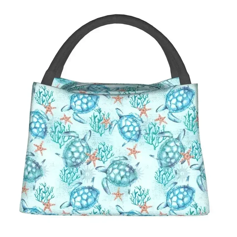 Blue Turtle Insulated Lunch Bag for Outdoor Picnic Ocean Animal Waterproof Cooler Thermal Bento Box Women