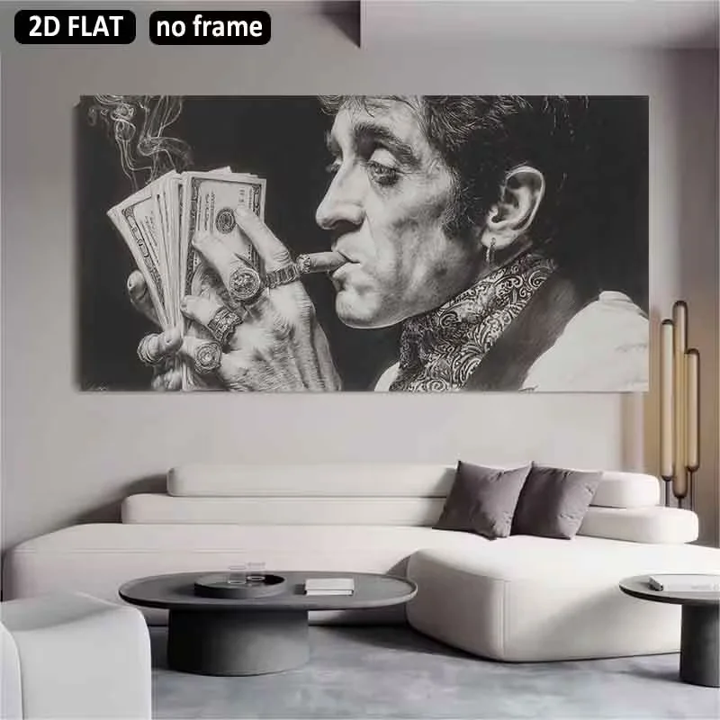 2D Flat, 1pc Large Modern Minimalist Holding Cash & Cigar - Jumbo Size Suitable for,, Unframed Canvas Print, Cash & Cigar Mural