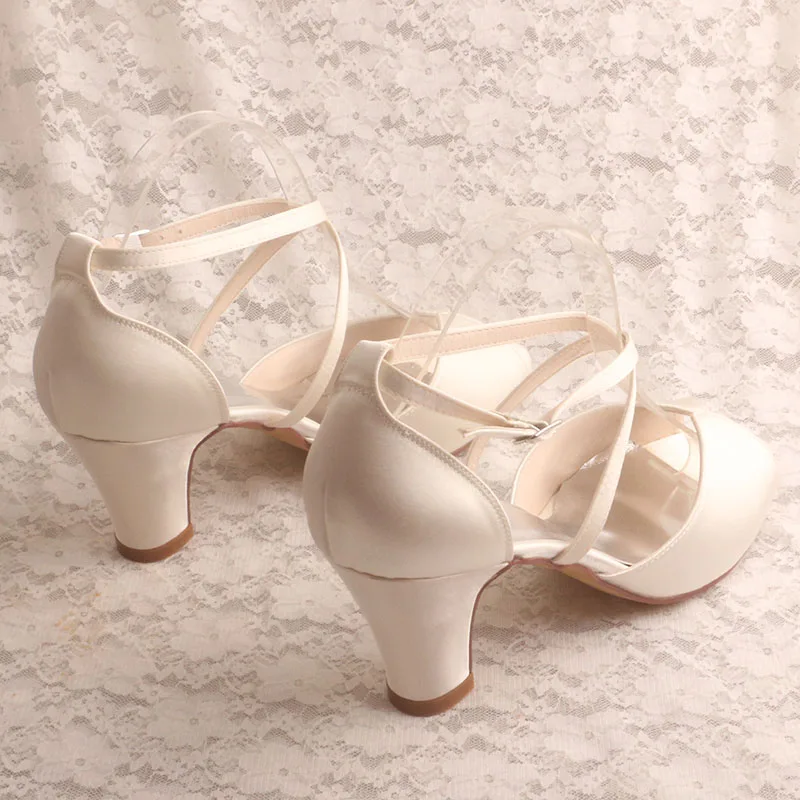 23 Colors Customized Cross Strap Ivory Block Heel Sandals Women Wedding Shoes Peep Toe Dance Shoes Outside