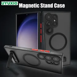 UYUXIO Magnetic Phone Case with Kickstand for Samsung Galaxy S26 S25 Ultra S24 S23 FE S22 Plus Matte Mobile Cases Stand Cover