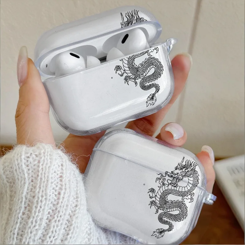 

Black Dragon Design Earphone Case for Airpods 4th 3rd 2 Pro 3 2 Shockproof Cover for Airpod 2 3 1 Protective Accessorie Shell