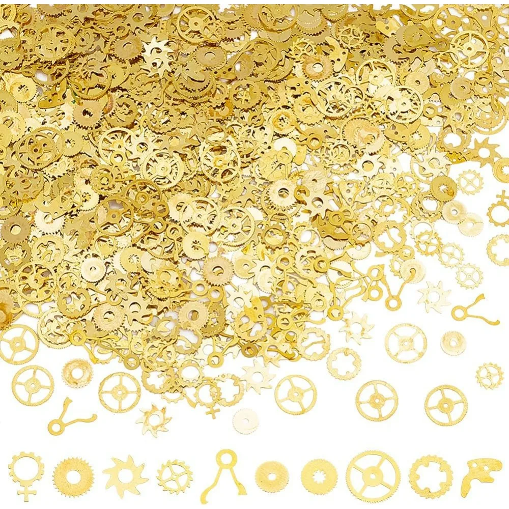 300~400Pcs 10 Styles Brass Gears Resin Fillers Golden Small Gears Charms Antique Steampunk Gears Charms Alloy Mixed