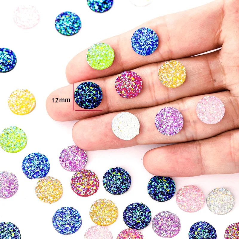 New Fashion 30pcs 12mm Mix AB Colors FlatBack Druzy Resin Cabochons For Bracelet Earrings DIY Jewelry Making Accessories W270