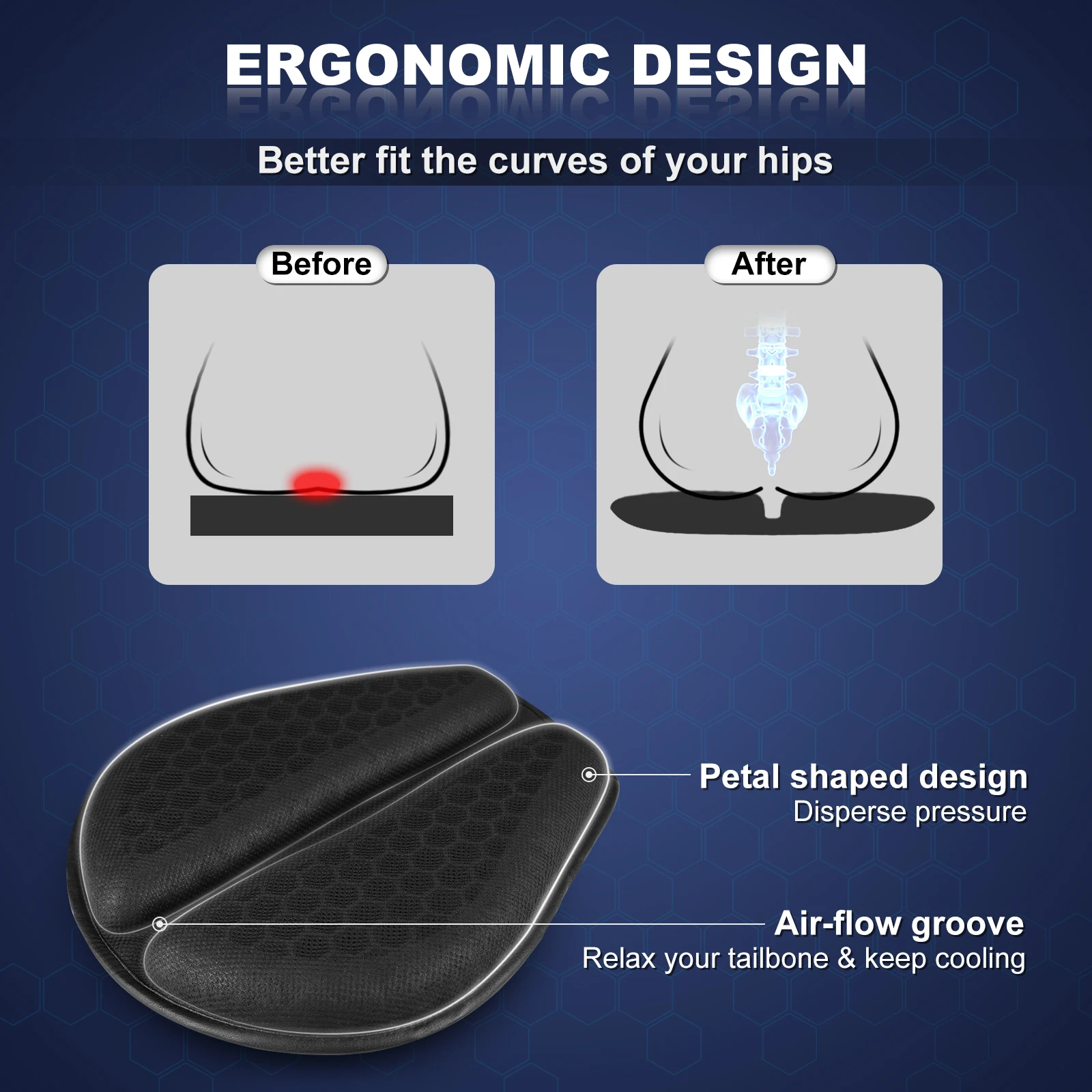 Motorcycle Seat Cushion 3D Honeycomb Anti-slip Motorcycle Gel Seat Cushion Moto Pressure Relief Ride Seat Pad Moto Accessories