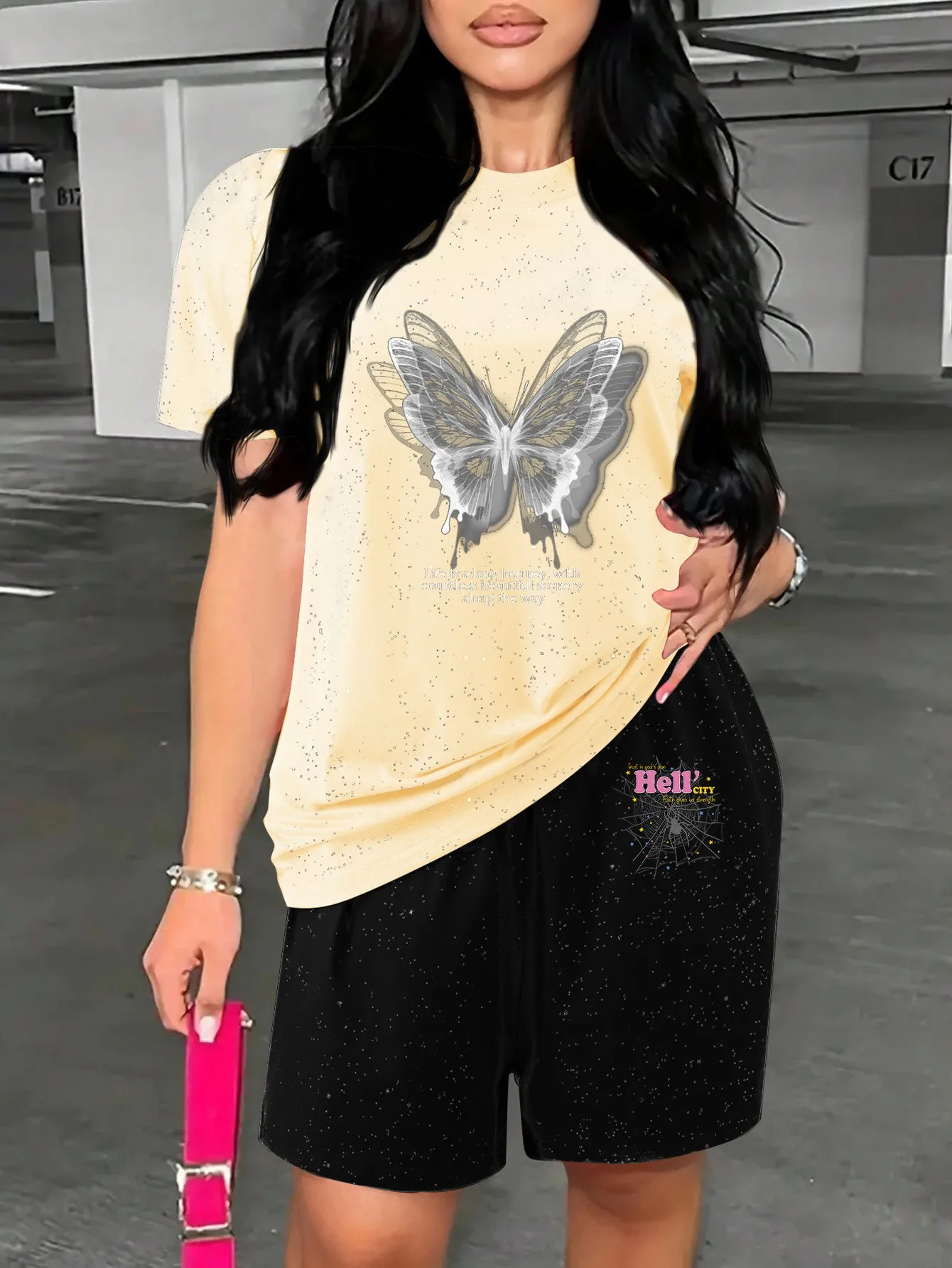 2026 Summer New Street Fashion Casual Versatile Comfortable 3D Butterfly Pattern Printed Women's Short-Sleeve Shorts Set