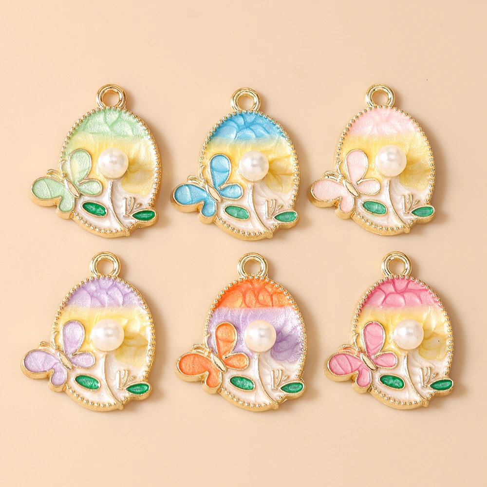Leslie 10 Stück Kunst-Ölgemälde Perlen-Blumen-Schmetterling-Anhänger für DIY Ohrringe Halsketten Handgemachter Schmuckherstellung – Detail 3