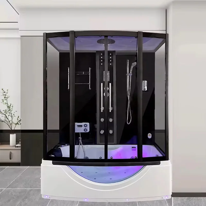 &c Black Aluminum Frame Massage Bath Shower Steam Sauna Enclosure Steam Shower Room Cabin Back Foot Massage